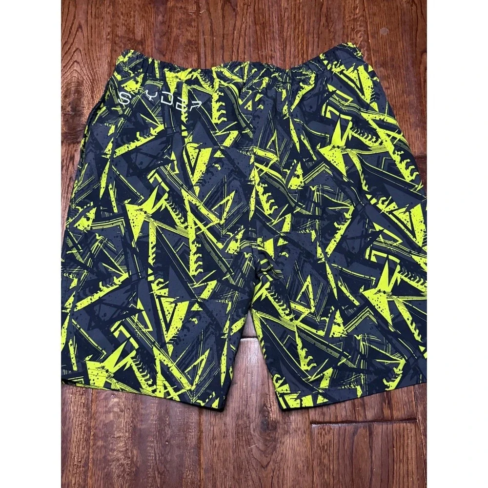 Spyder Boys Neon Yellow Grey Geometric Board Shorts‎ Swim Trunks Size L 14/16